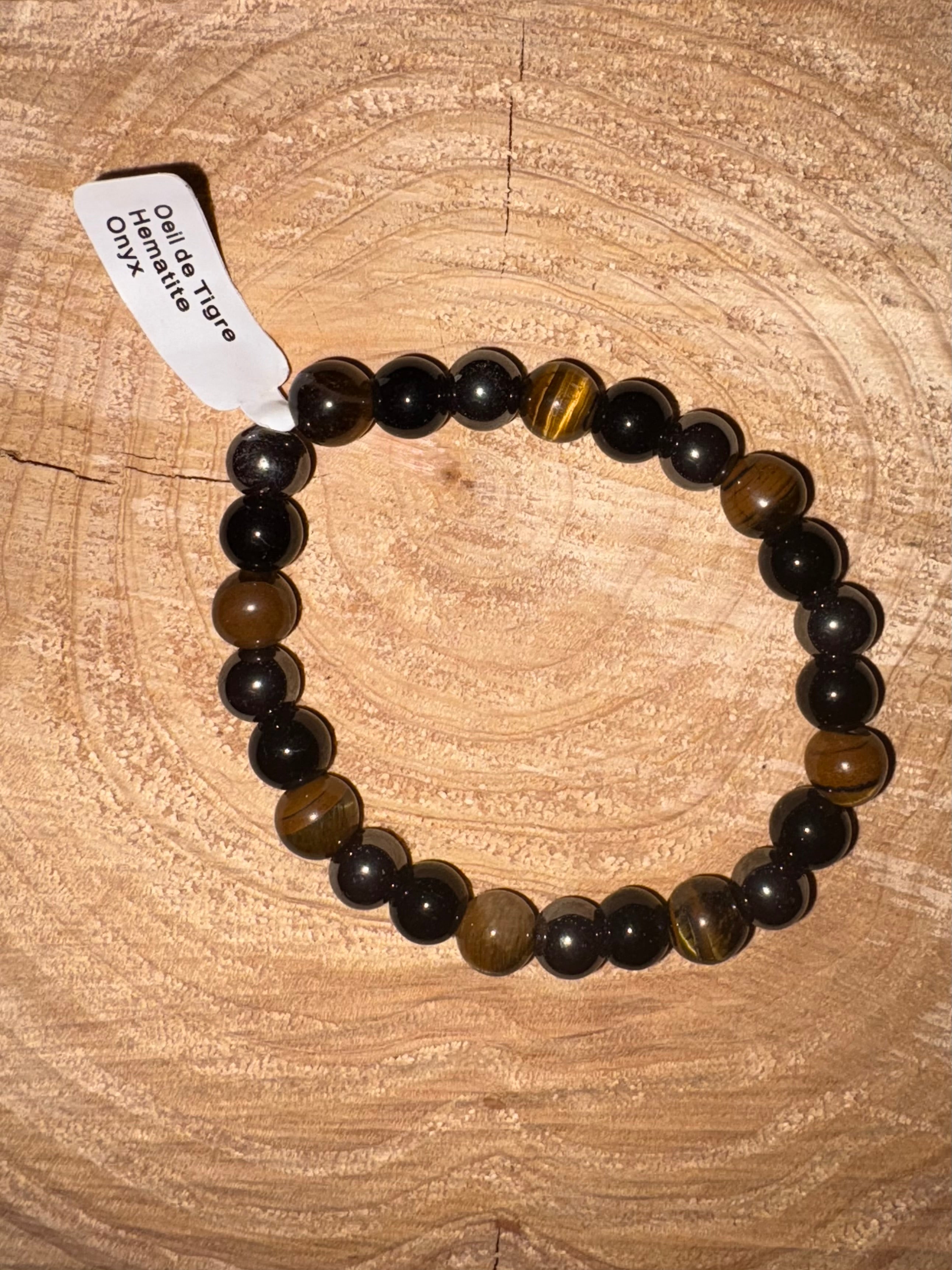 Bracelet pierre Oeil de Tigre Hematite Onyx T2