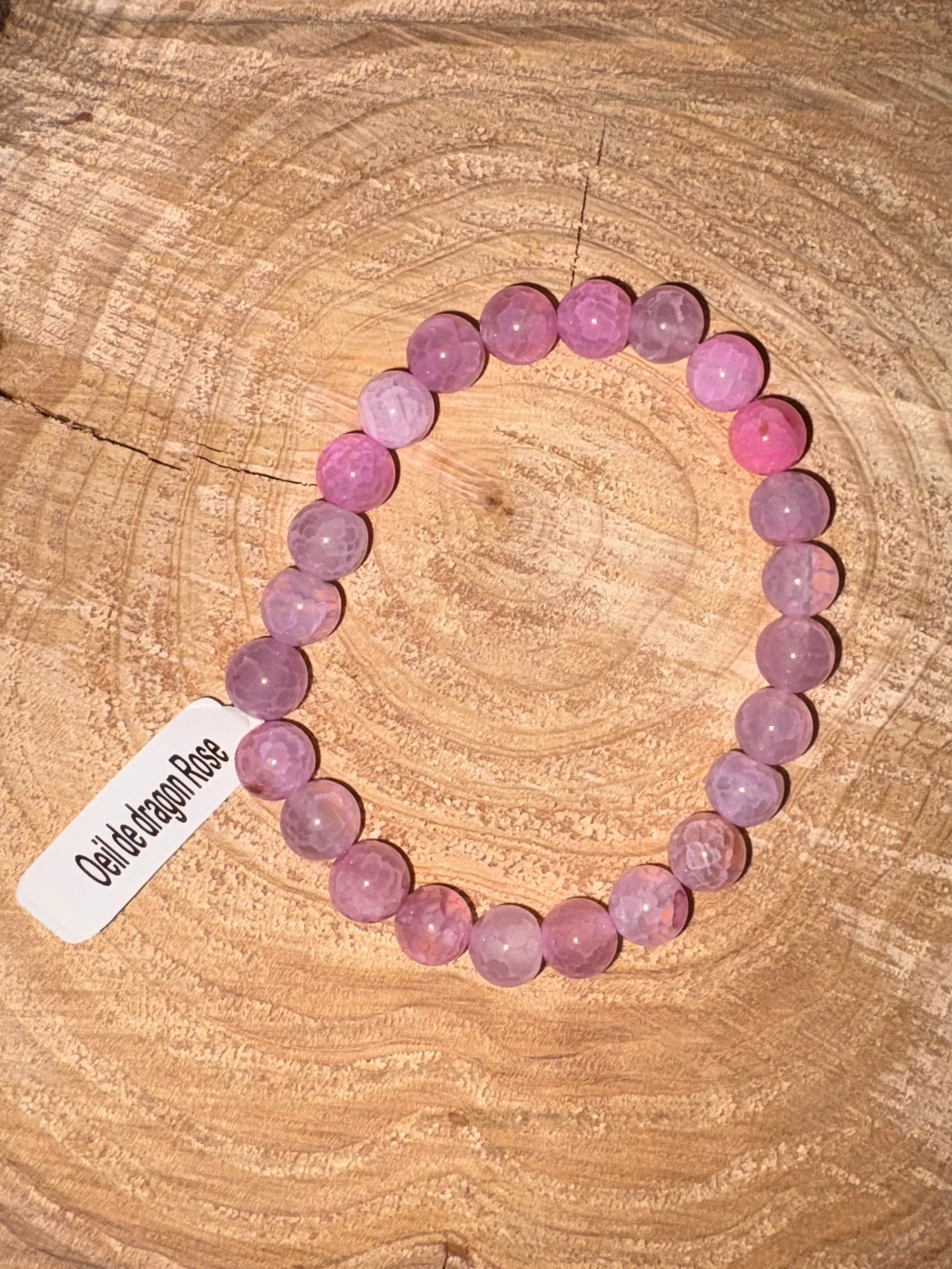 Bracelet pierre œil de dragon rose T2