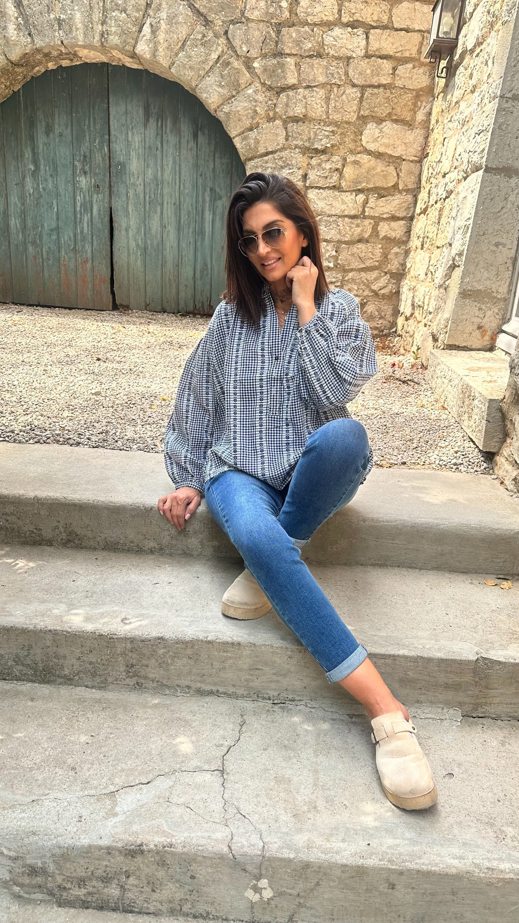 Chemise, tunique bleue à carreaux Femme, taille La Boutique 83470