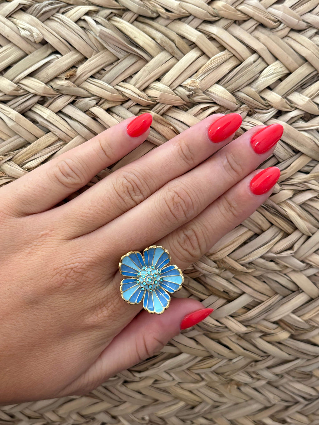 La Boutique 83470 Bracelet Bague fleur bleu Bague fleur bleu