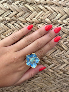La Boutique 83470 Bracelet Bague fleur bleu Bague fleur bleu