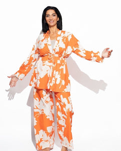 ensemble kimono pantalon large femme orange