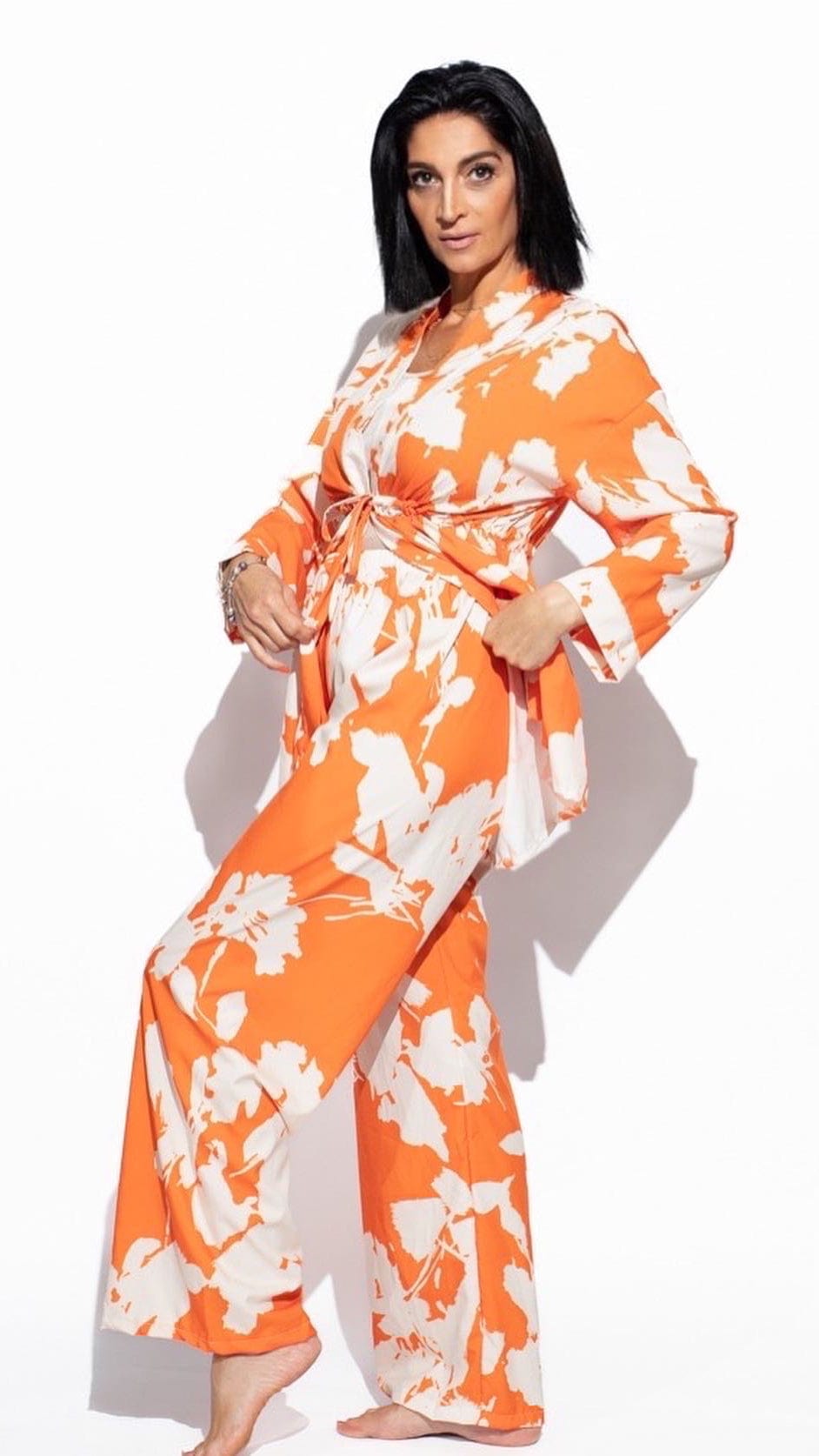 ensemble pantalon et kimono femme orange