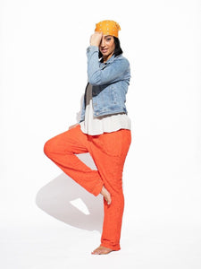 pantalon large orange femme dentelle