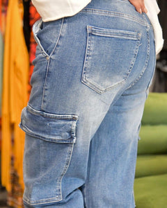 jeans cargo bleu femme